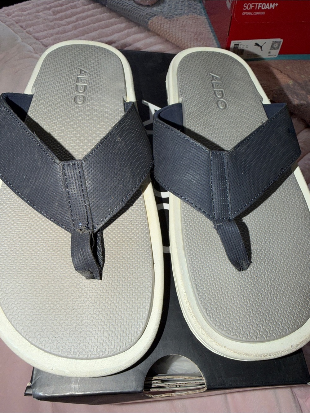 ALDO Men's Navy and Light Gray Thong Sandals